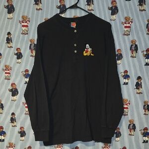 Mickey & Co Vintage 90s Black Long Sleeve Disney Henley Shirt Size Large